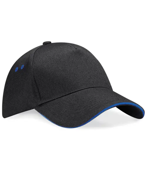 Beechfield Ultimate 5-Panel Sandwich Peak Cap Black/Bright Royal