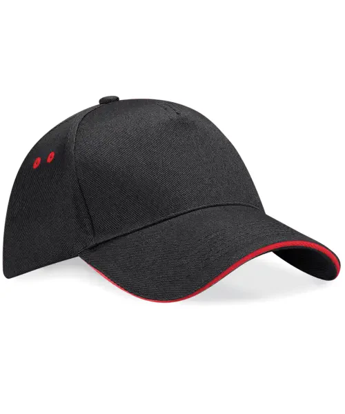 Beechfield Ultimate 5-Panel Sandwich Peak Cap Black/Classic Red