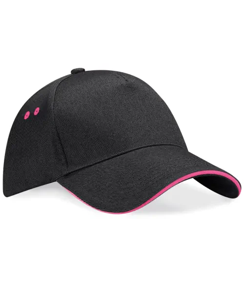 Beechfield Ultimate 5-Panel Sandwich Peak Cap Black/Fuchsia