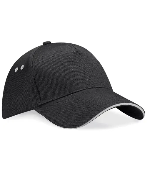 Beechfield Ultimate 5-Panel Sandwich Peak Cap Black/Light Grey