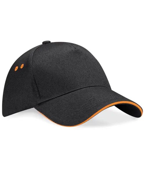 Beechfield Ultimate 5-Panel Sandwich Peak Cap Black/Orange