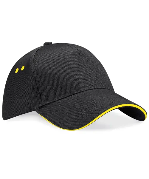 Beechfield Ultimate 5-Panel Sandwich Peak Cap Black/Yellow