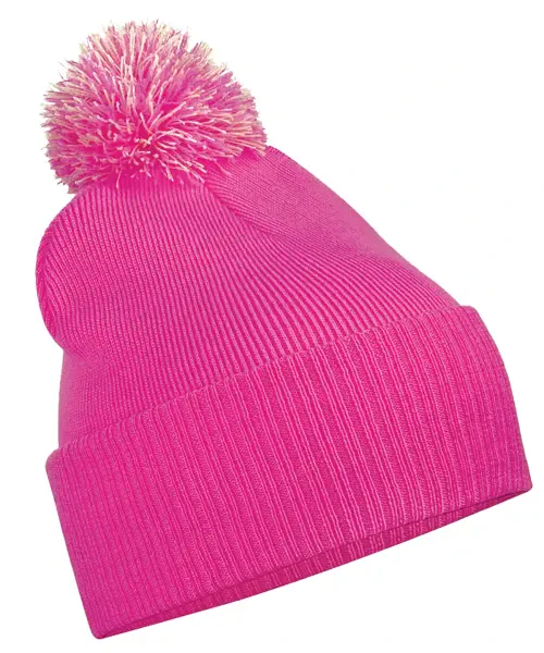 Beechfield Snowstar Beanie Fuchsia/off White