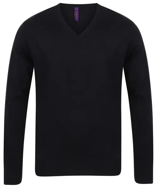 Henbury 12 Gauge V-neck Jumper Black