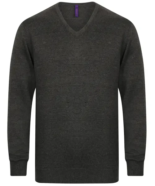 Henbury 12 Gauge V-neck Jumper Grey Marl