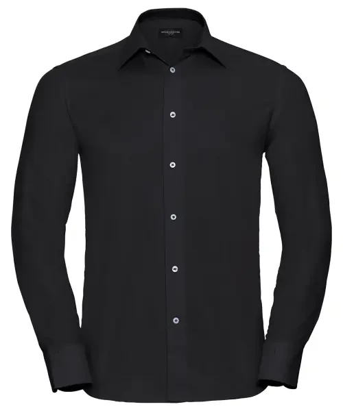 Russell Collection Long Sleeve Easycare Tailored Oxford Shirt Black