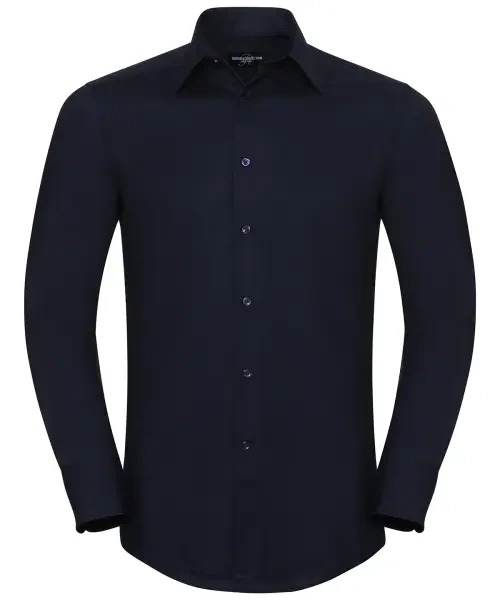 Russell Collection Long Sleeve Easycare Tailored Oxford Shirt Navy