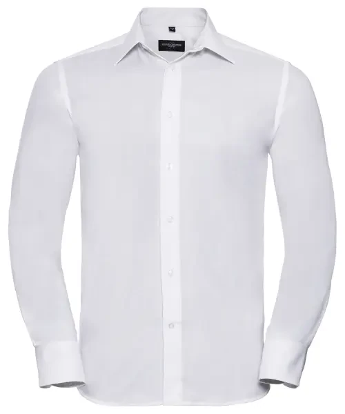 Russell Collection Long Sleeve Easycare Tailored Oxford Shirt White