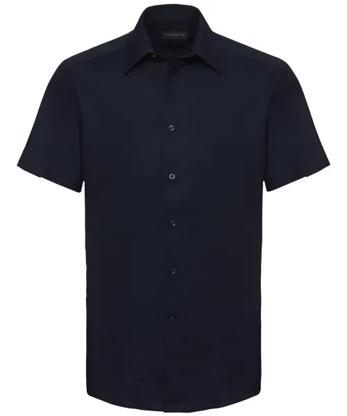 Russell Collection Short Sleeve Easycare Tailored Oxford Shirt Bright Navy