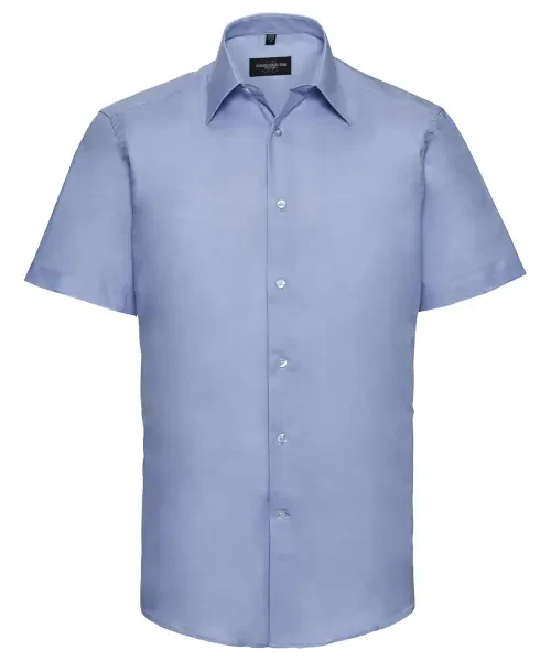 Russell Collection Short Sleeve Easycare Tailored Oxford Shirt Blue