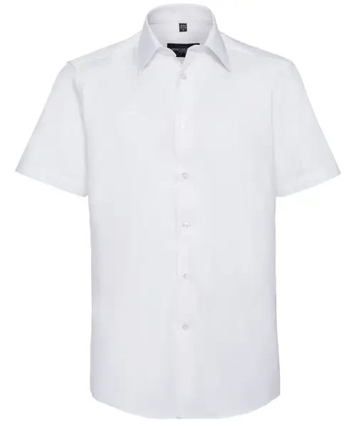 Russell Collection Short Sleeve Easycare Tailored Oxford Shirt White