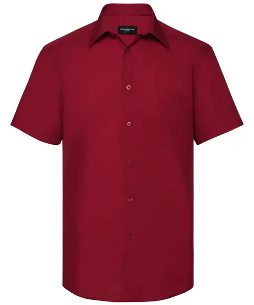 Russell Collection Short Sleeve Polycotton Tailored Poplin Shirt Red