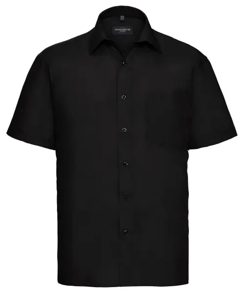 Russell Collection Short Sleeve Polycotton Easycare Poplin Shirt Black