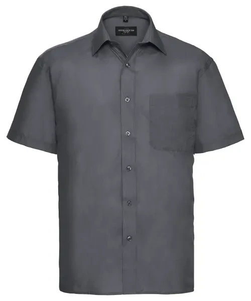 Russell Collection Short Sleeve Polycotton Easycare Poplin Shirt Convoy Grey