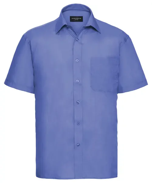 Russell Collection Short Sleeve Polycotton Easycare Poplin Shirt Corporate Blue