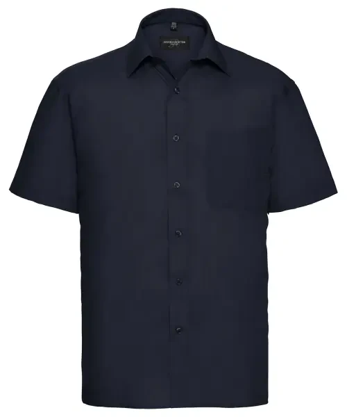 Russell Collection Short Sleeve Polycotton Easycare Poplin Shirt French Navy