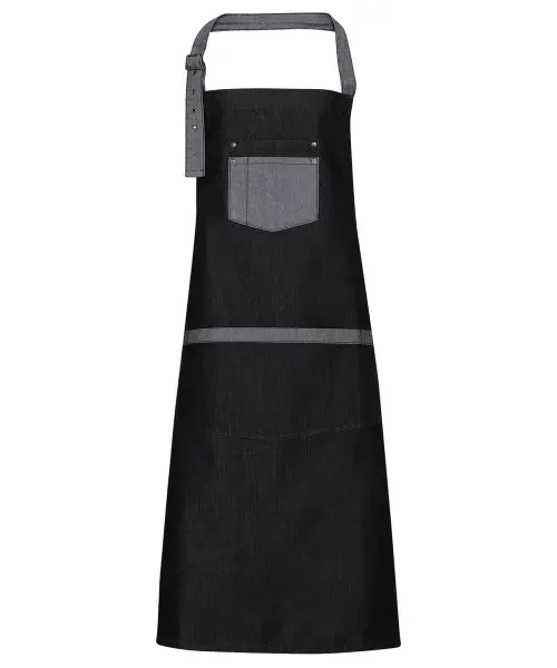 Premier Domain Contrast Denim Bib Apron Black Denim One Size