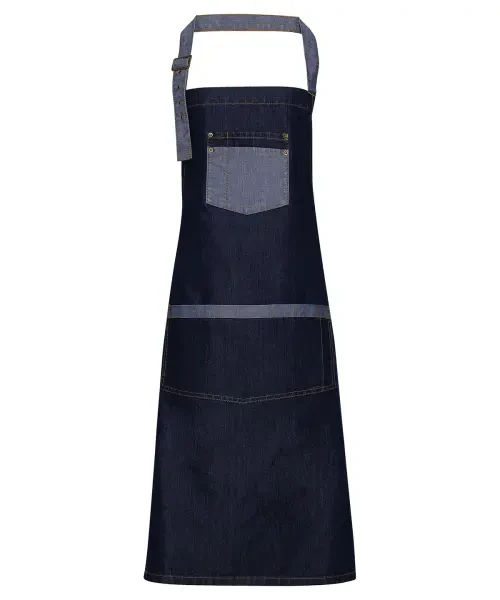 Premier Domain Contrast Denim Bib Apron Indigo Denim One Size