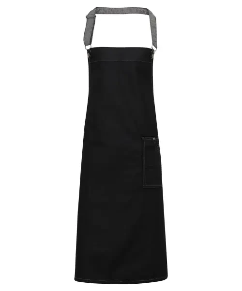 Premier District Waxed-look Denim Bib Apron Black Denim