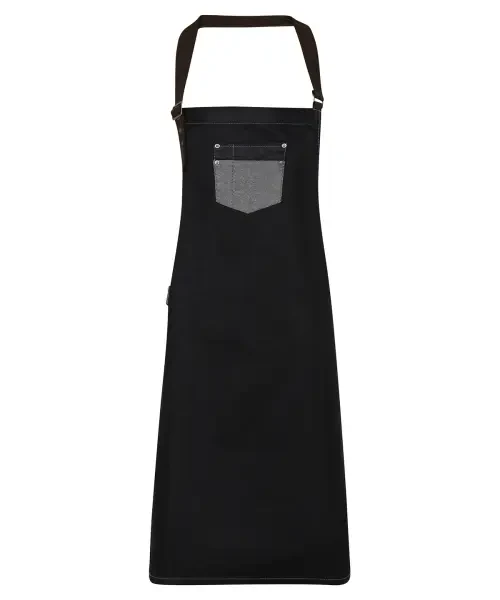 Premier Division Waxed-look Denim Bib Apron With Faux Leather Black Denim