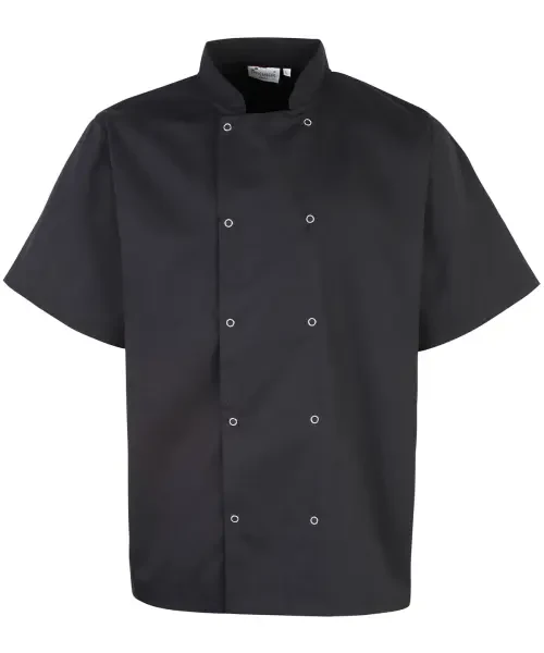 Premier Studded Front Short Sleeve Chef's Jacket Black