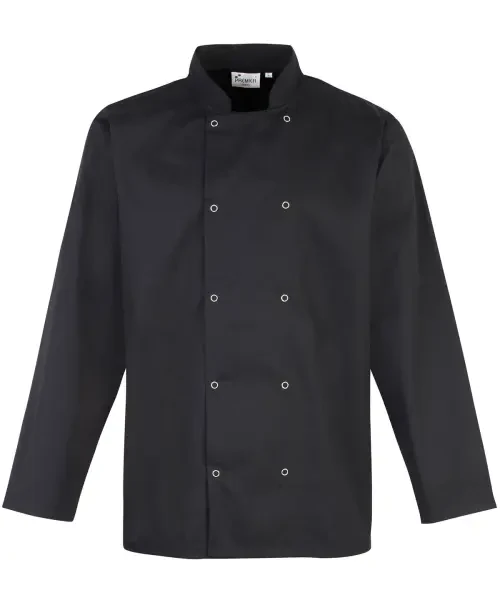 Premier Studded Front Long Sleeve Chef's Jacket Black