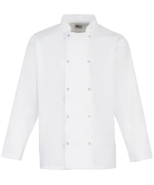 Premier Studded Front Long Sleeve Chef's Jacket White