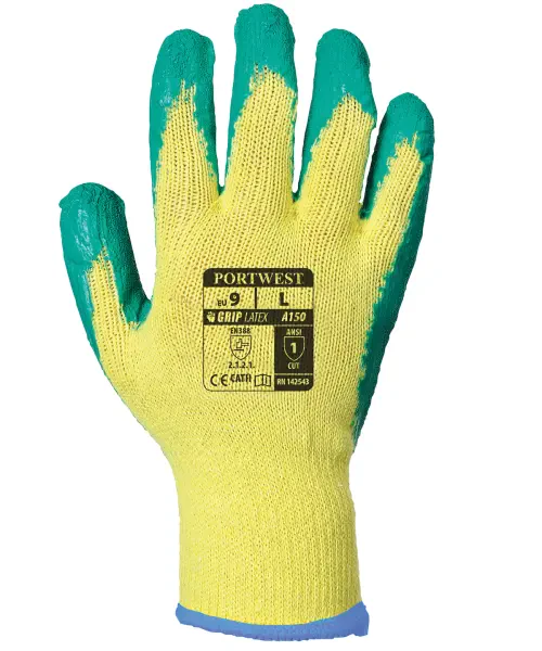 Portwest Classic Grip Latex Glove (A150) Yellow/Green