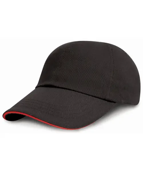 Result Junior Low-Profile Heavy Brushed Cotton Cap with Sandwich Peak Black/Red