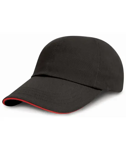 Result Low-Profile Heavy Brushed Cotton Cap with Sandwich Peak Black/Red