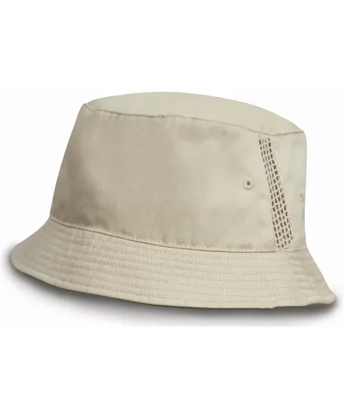 Result Deluxe Washed Cotton Bucket Hat with Side Mesh Panels Natural