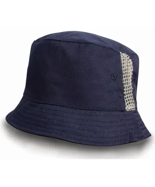 Result Deluxe Washed Cotton Bucket Hat with Side Mesh Panels Navy