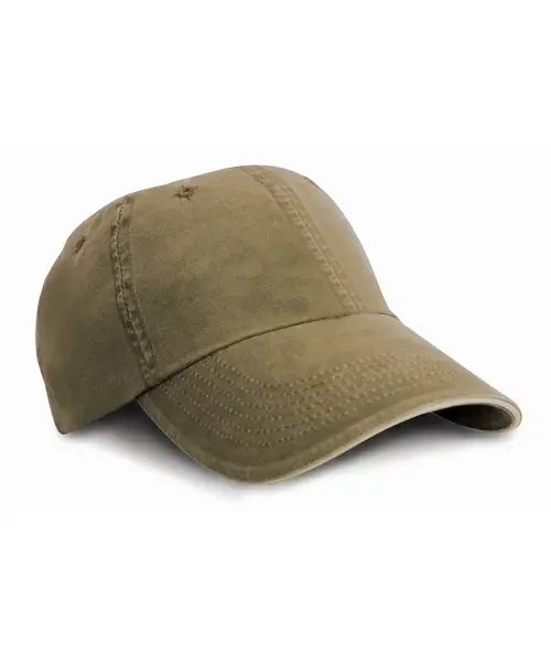 Result Washed Fine Line Cotton Cap with Sandwich Peak Olive/Stone