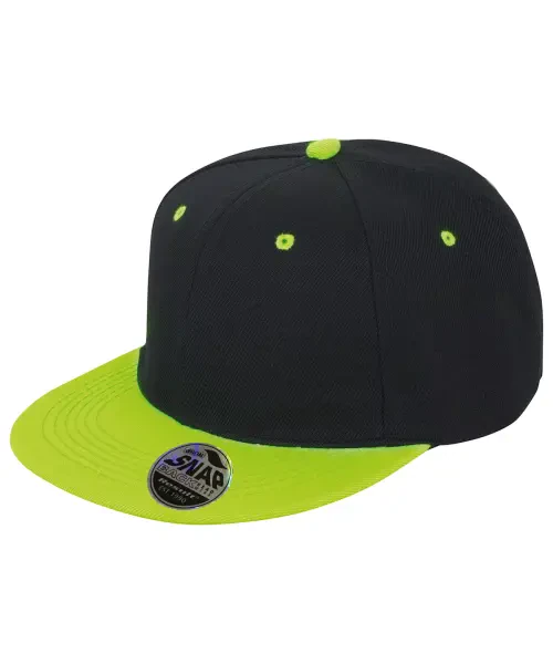 Result Bronx Original Flat Peak Snapback Dual Colour Cap Black/Lime