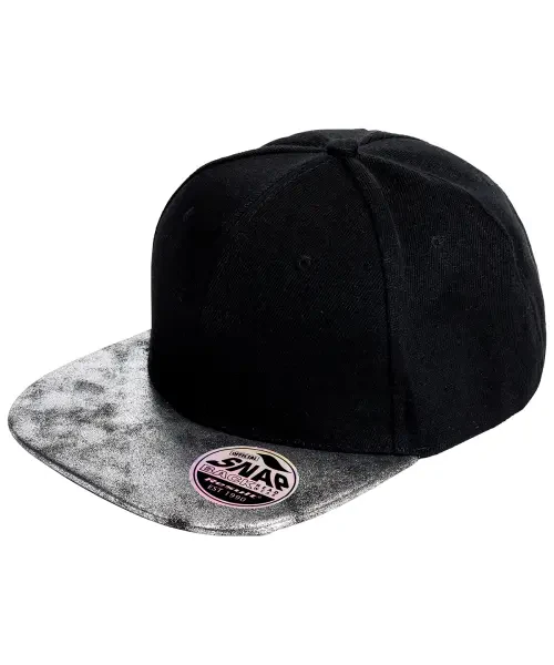 Result Bronx Glitter Flat Peak Snapback Cap Black/Silver