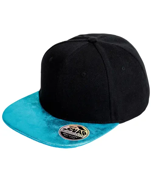 Result Bronx Glitter Flat Peak Snapback Cap Black/Turquoise