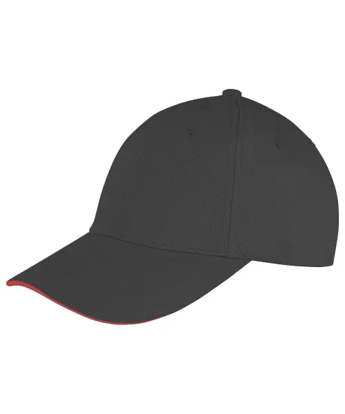 Result Memphis Brushed Cotton Low-Profile Sandwich Peak Cap Black/Red