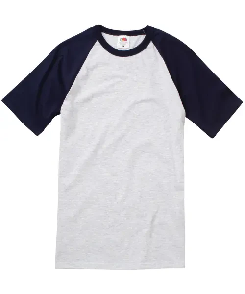 Fruit of the Loom Short Sleeve Baseball T Heather Grey/deep Navy