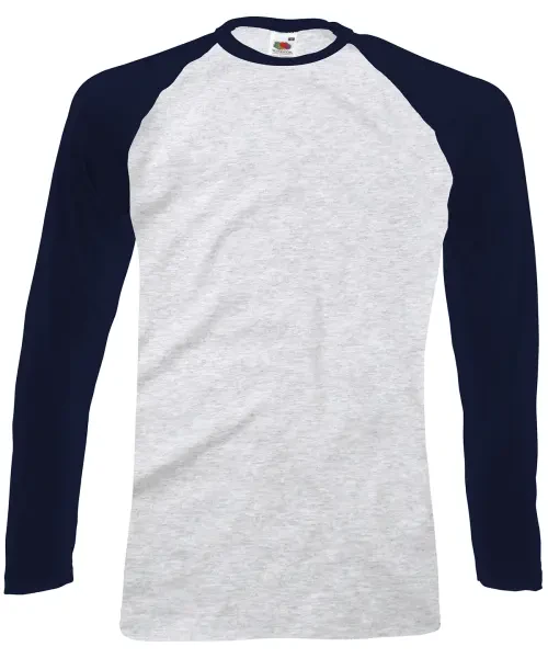 Fruit of the Loom Long Sleeve Baseball T Heather Grey/deep Navy