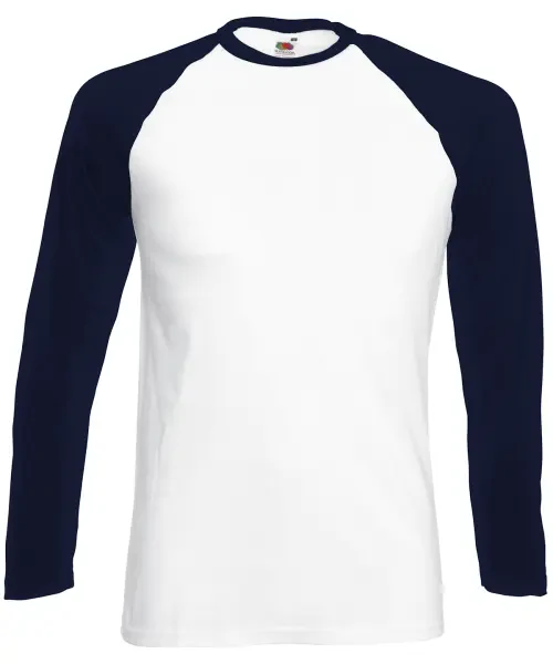 Fruit of the Loom Long Sleeve Baseball T White/deep Navy