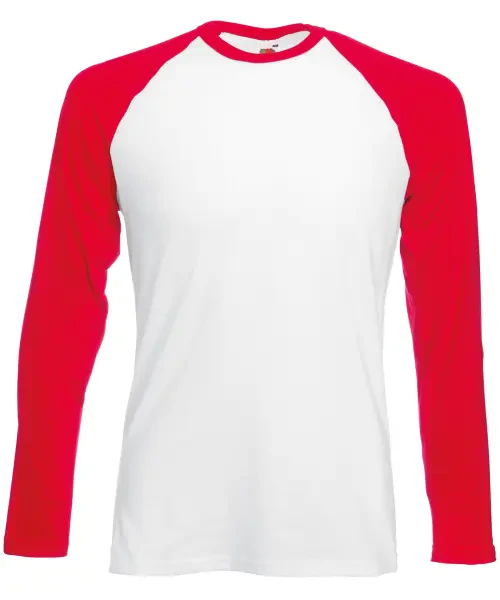 Fruit of the Loom Long Sleeve Baseball T White/red