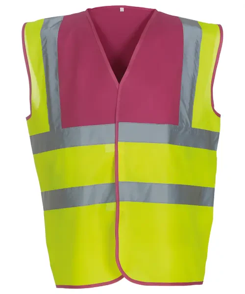 Yoko Hi-Vis 2 Band and Braces Waistcoat (HVW100) Raspberry/Yellow