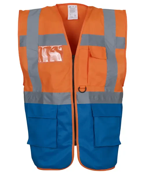 Yoko Multifunctional Executive Hi-Vis Waistcoat (HVW801) Orange/Royal Blue