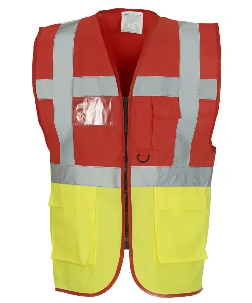 Yoko Multifunctional Executive Hi-Vis Waistcoat (HVW801) Red/Yellow