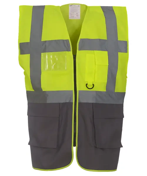 Yoko Multifunctional Executive Hi-Vis Waistcoat (HVW801) Yellow/Grey