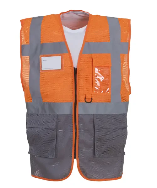 Yoko Hi-Vis Top Cool Open-Mesh Executive Waistcoat (HVW820) Orange/Grey