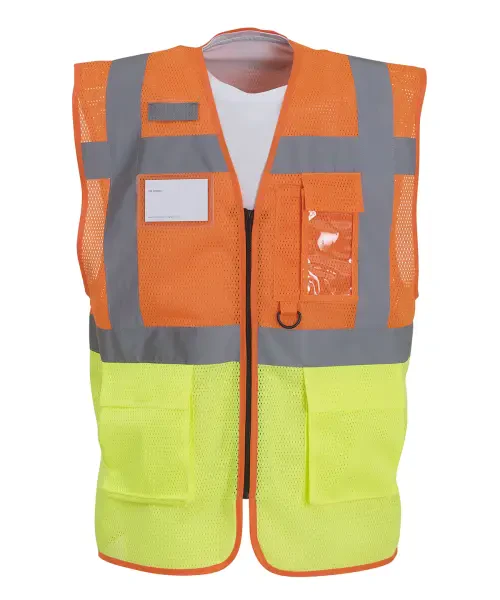 Yoko Hi-Vis Top Cool Open-Mesh Executive Waistcoat (HVW820) Orange/Yellow