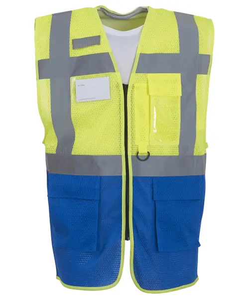 Yoko Hi-Vis Top Cool Open-Mesh Executive Waistcoat (HVW820) Yellow/Royal Blue