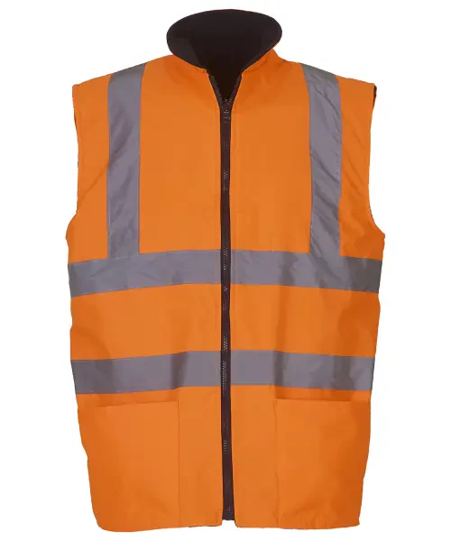 Yoko Hi-Vis Reversible Fleece Bodywarmer (HV008F) Orange