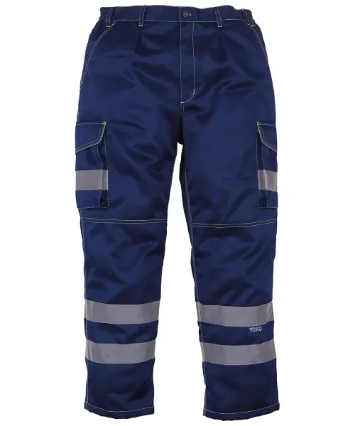 Yoko Hi-Vis Polycotton Cargo Trousers with Kneepad Pockets (HV018T/3M) Navy